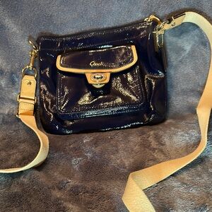 Coach Blue and Cream Crossbody Bag with Gold Accents